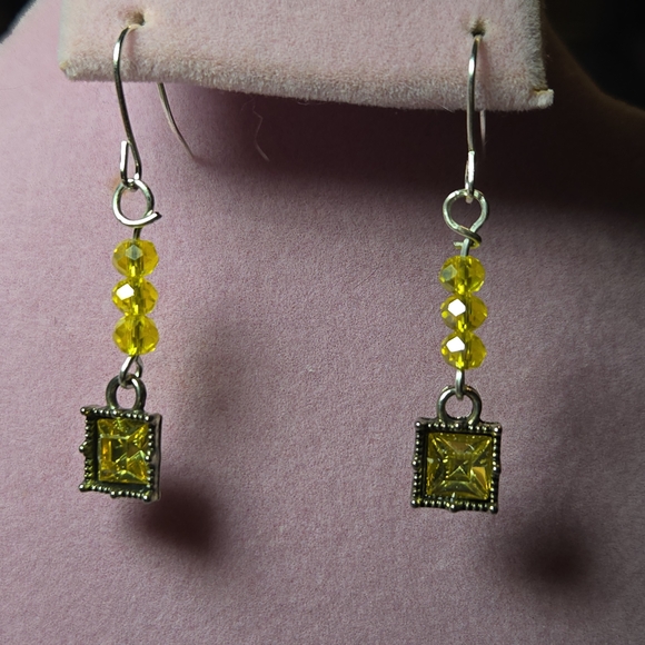 Handmade Jewelry - Handmade Lemon Yellow Mid-Length Dangle Drop Pierced Earrings Plastic/Metal Hook